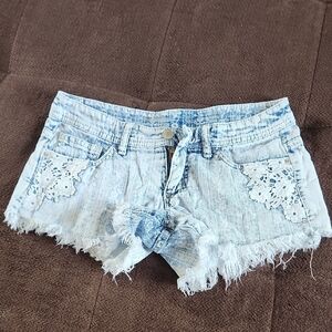 Wallflower Light Blue Denim Shorts with Lace Detail